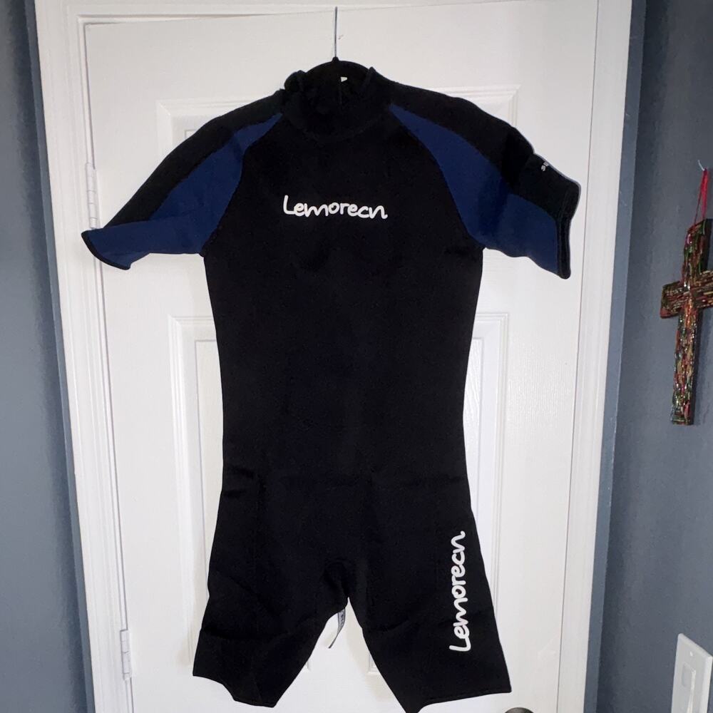 Lemorecn Shorty Wetsuit 3MM Zip Short Sleeve Black/Blue Size M